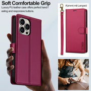 For iPhone 13 Pro LC.IMEEKE L2 Series Detachable Magsafe PU Phone Case with Lanyard(Red)