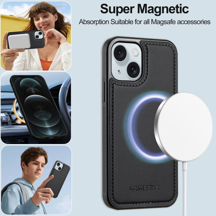 For iPhone 13 LC.IMEEKE L2 Series Detachable Magsafe PU Phone Case with Lanyard(Black)