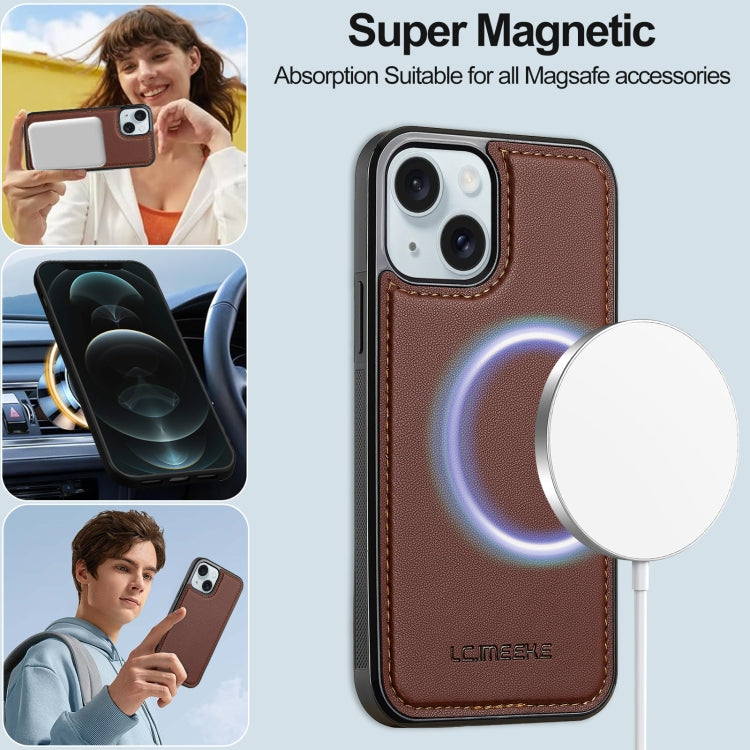 For iPhone 13 LC.IMEEKE L2 Series Detachable Magsafe PU Phone Case with Lanyard(Brown)