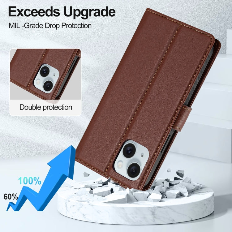 For iPhone 13 LC.IMEEKE L2 Series Detachable Magsafe PU Phone Case with Lanyard(Brown)