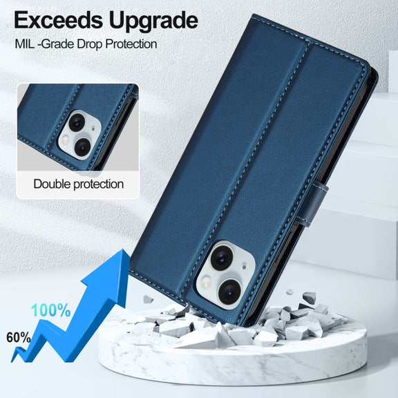 For iPhone 13 LC.IMEEKE L2 Series Detachable Magsafe PU Phone Case with Lanyard(Blue)