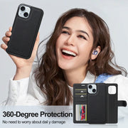 For iPhone 14 LC.IMEEKE L2 Series Detachable Magsafe PU Phone Case with Lanyard(Black)