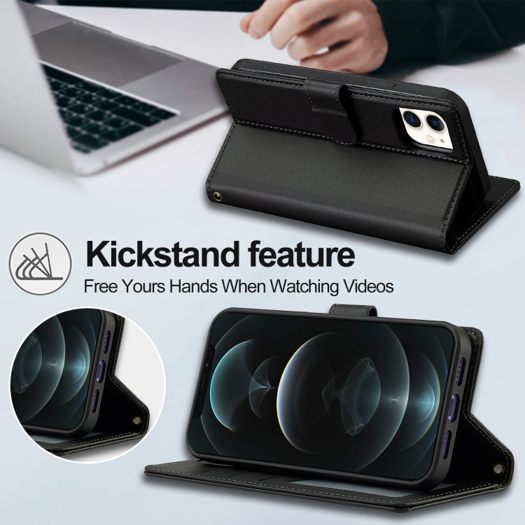 For iPhone 14 LC.IMEEKE L2 Series Detachable Magsafe PU Phone Case with Lanyard(Black)
