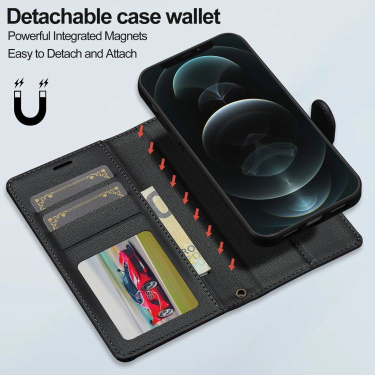 For iPhone 14 LC.IMEEKE L2 Series Detachable Magsafe PU Phone Case with Lanyard(Black)