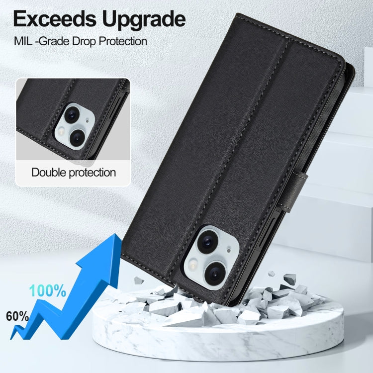For iPhone 14 LC.IMEEKE L2 Series Detachable Magsafe PU Phone Case with Lanyard(Black)