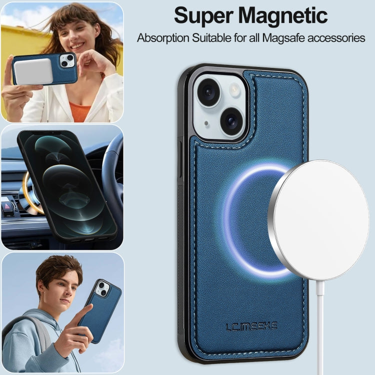 For iPhone 14 LC.IMEEKE L2 Series Detachable Magsafe PU Phone Case with Lanyard(Blue)