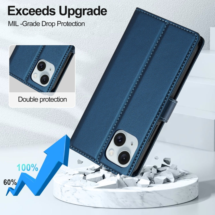 For iPhone 14 LC.IMEEKE L2 Series Detachable Magsafe PU Phone Case with Lanyard(Blue)