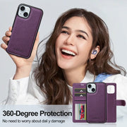 For iPhone 14 LC.IMEEKE L2 Series Detachable Magsafe PU Phone Case with Lanyard(Purple)