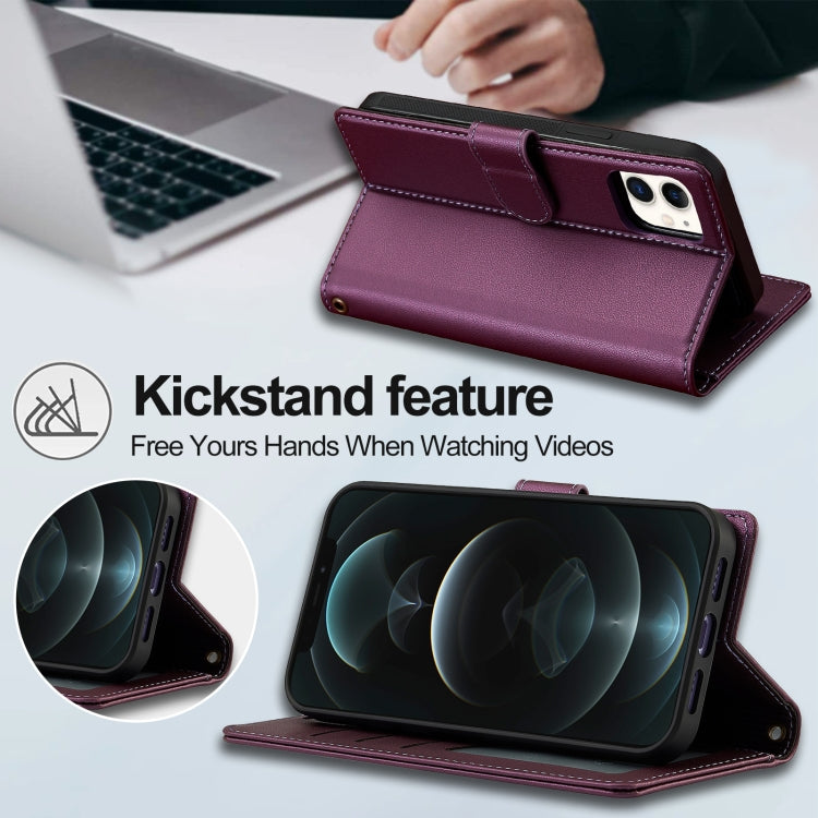 For iPhone 14 LC.IMEEKE L2 Series Detachable Magsafe PU Phone Case with Lanyard(Purple)