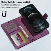 For iPhone 14 LC.IMEEKE L2 Series Detachable Magsafe PU Phone Case with Lanyard(Purple)