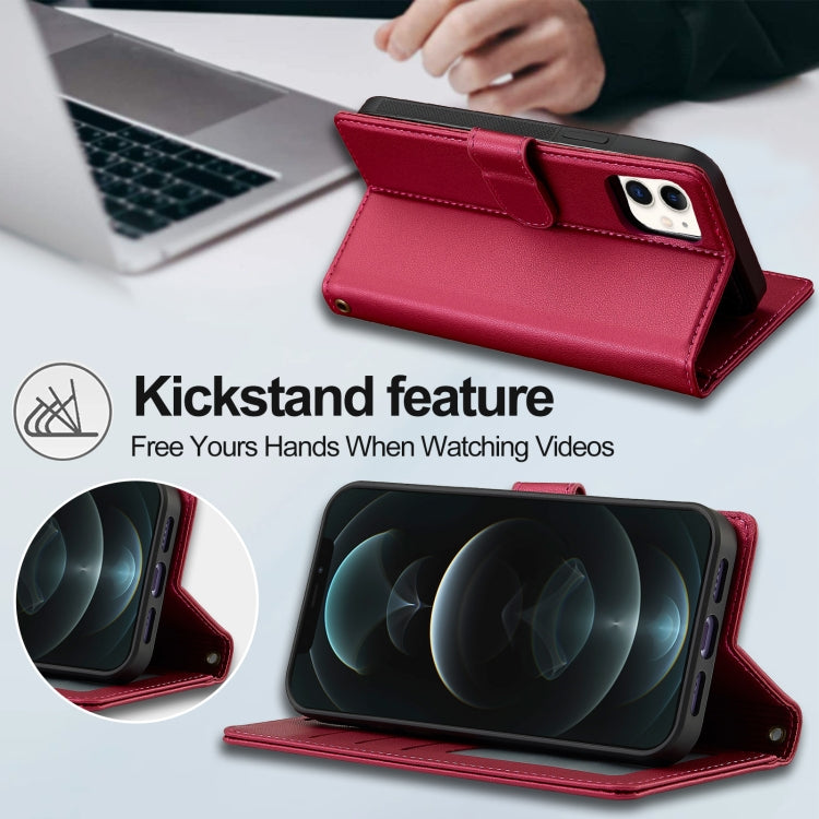 For iPhone 14 LC.IMEEKE L2 Series Detachable Magsafe PU Phone Case with Lanyard(Red)