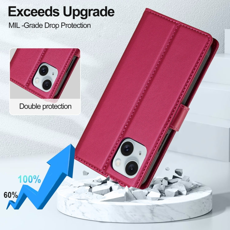 For iPhone 14 LC.IMEEKE L2 Series Detachable Magsafe PU Phone Case with Lanyard(Red)