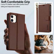 For iPhone 11 LC.IMEEKE L2 Series Detachable Magsafe PU Phone Case with Lanyard(Brown)