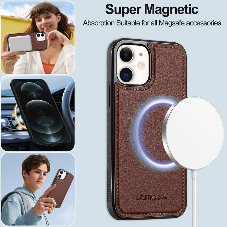 For iPhone 11 LC.IMEEKE L2 Series Detachable Magsafe PU Phone Case with Lanyard(Brown)