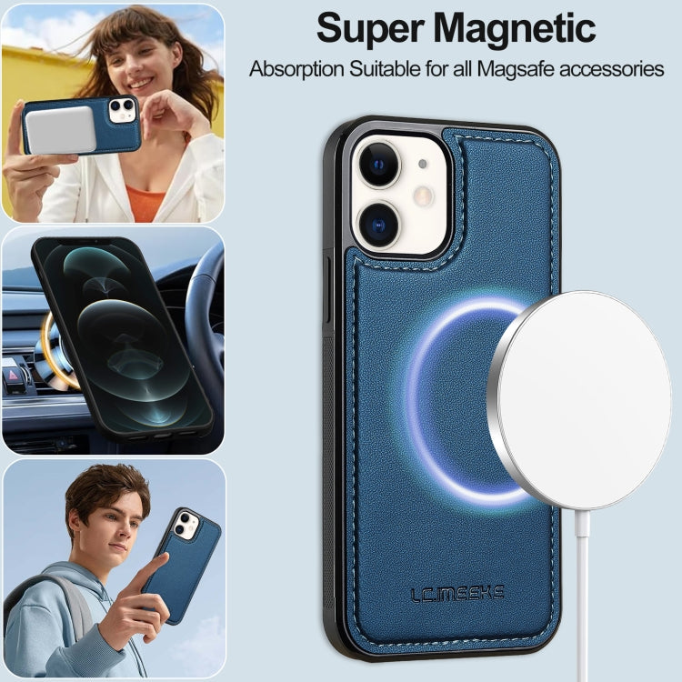 For iPhone 11 LC.IMEEKE L2 Series Detachable Magsafe PU Phone Case with Lanyard(Blue)