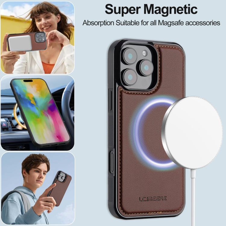 For iPhone 16 Pro Max LC.IMEEKE L2 Series Detachable Magsafe PU Phone Case with Lanyard(Brown)