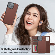 For iPhone 16 Pro Max LC.IMEEKE L2 Series Detachable Magsafe PU Phone Case with Lanyard(Brown)