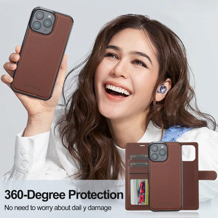 For iPhone 16 Pro Max LC.IMEEKE L2 Series Detachable Magsafe PU Phone Case with Lanyard(Brown)
