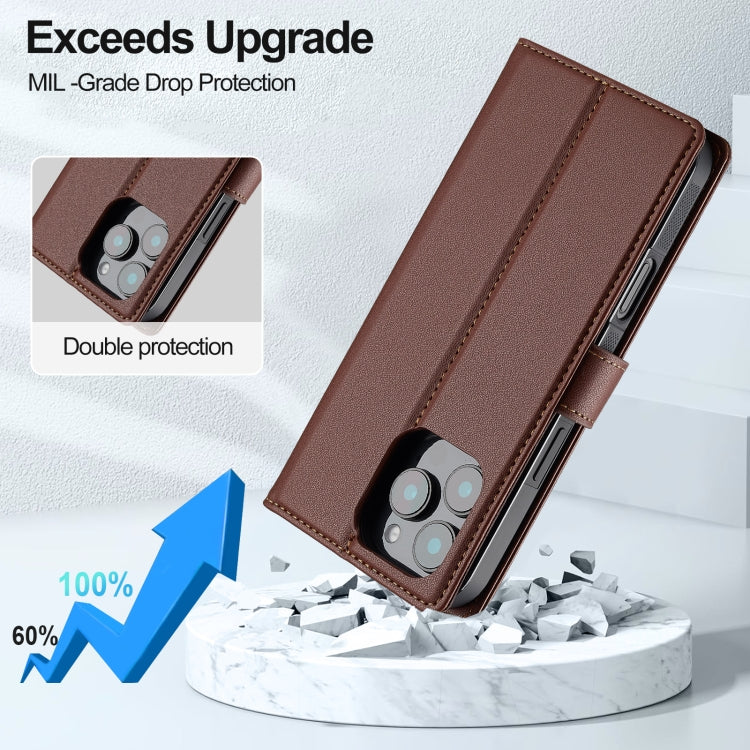 For iPhone 16 Pro Max LC.IMEEKE L2 Series Detachable Magsafe PU Phone Case with Lanyard(Brown)