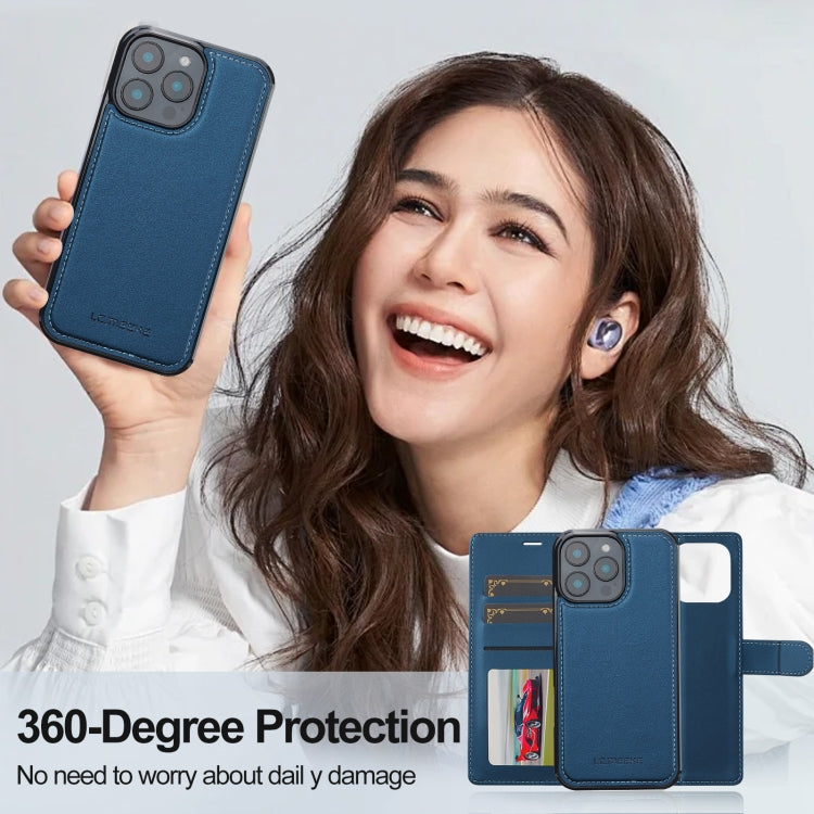 For iPhone 16 Pro Max LC.IMEEKE L2 Series Detachable Magsafe PU Phone Case with Lanyard(Blue)