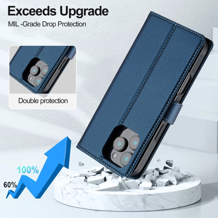 For iPhone 16 Pro Max LC.IMEEKE L2 Series Detachable Magsafe PU Phone Case with Lanyard(Blue)