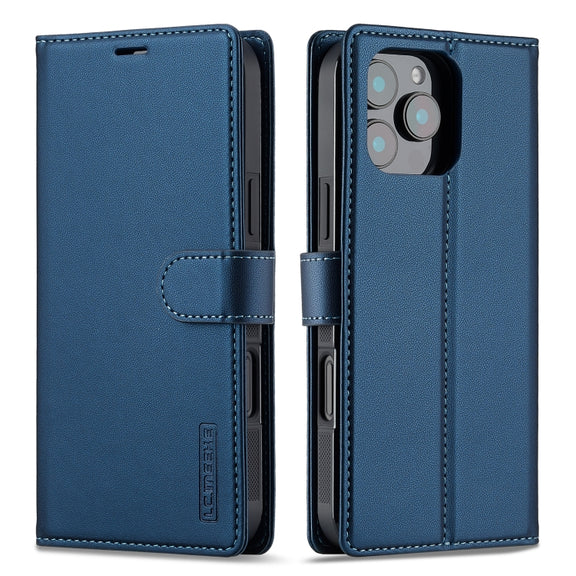 For iPhone 16 Pro Max LC.IMEEKE L2 Series Detachable Magsafe PU Phone Case with Lanyard(Blue)