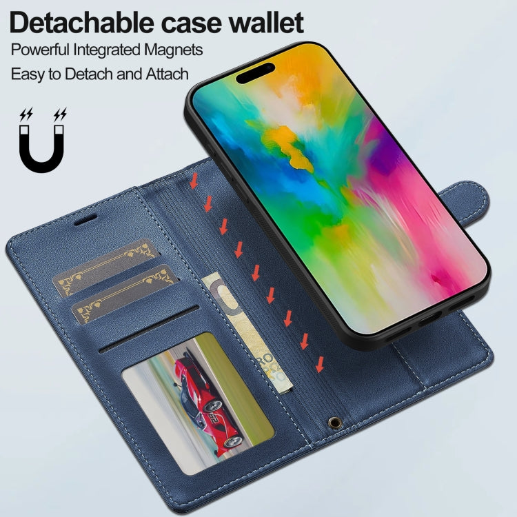 For iPhone 16 Pro Max LC.IMEEKE L2 Series Detachable Magsafe PU Phone Case with Lanyard(Blue)
