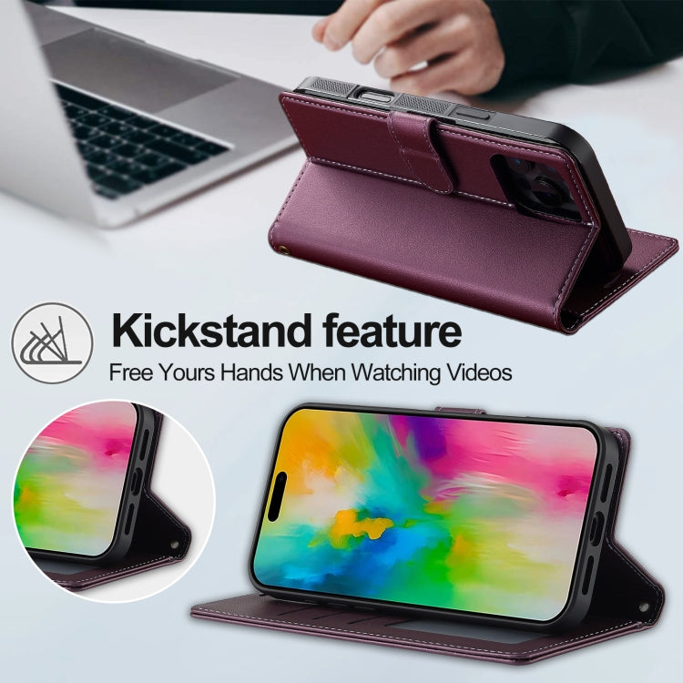 For iPhone 16 Pro Max LC.IMEEKE L2 Series Detachable Magsafe PU Phone Case with Lanyard(Purple)