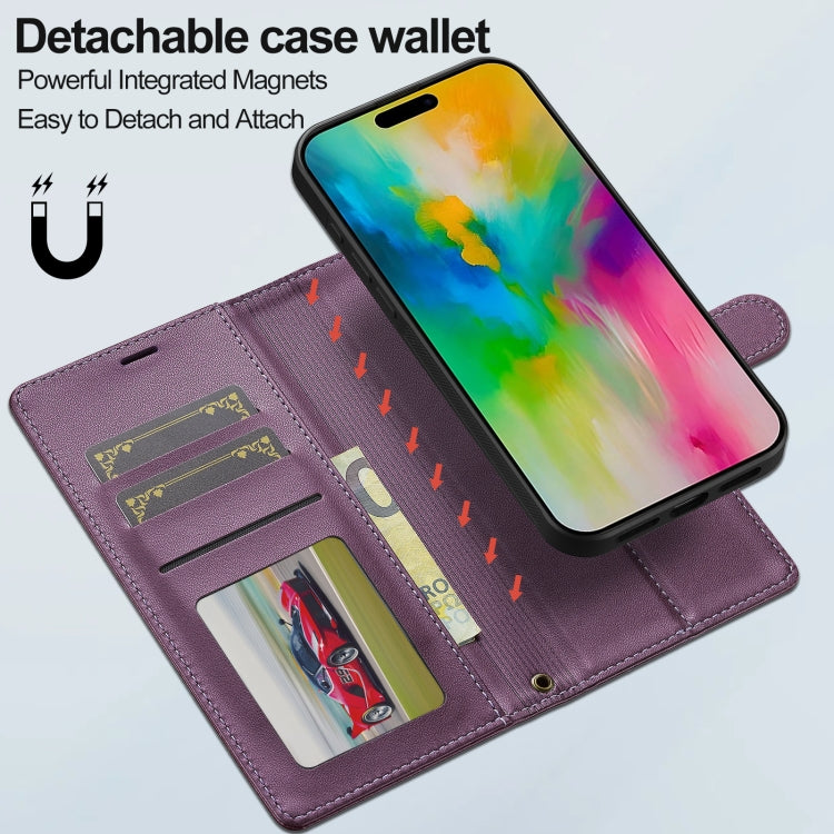 For iPhone 16 Pro Max LC.IMEEKE L2 Series Detachable Magsafe PU Phone Case with Lanyard(Purple)