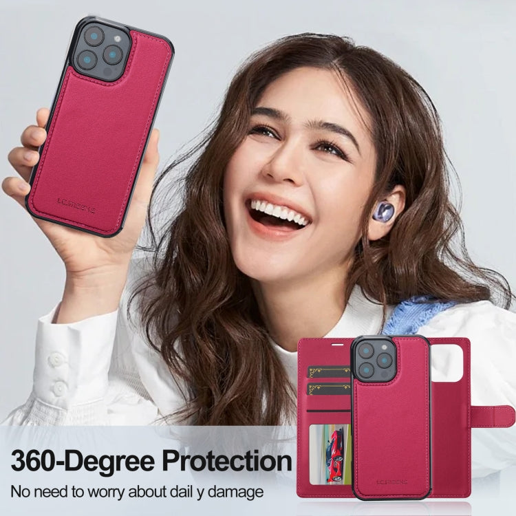 For iPhone 16 Pro Max LC.IMEEKE L2 Series Detachable Magsafe PU Phone Case with Lanyard(Red)