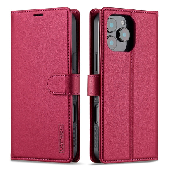For iPhone 16 Pro Max LC.IMEEKE L2 Series Detachable Magsafe PU Phone Case with Lanyard(Red)