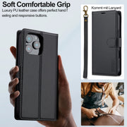For iPhone 16 Pro LC.IMEEKE L2 Series Detachable Magsafe PU Phone Case with Lanyard(Black)