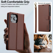 For iPhone 16 Pro LC.IMEEKE L2 Series Detachable Magsafe PU Phone Case with Lanyard(Brown)