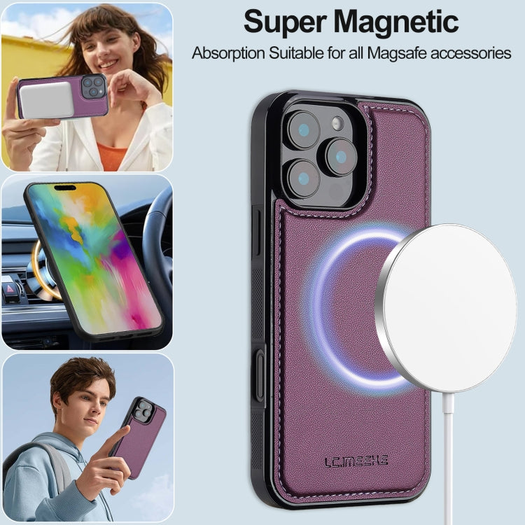 For iPhone 16 Pro LC.IMEEKE L2 Series Detachable Magsafe PU Phone Case with Lanyard(Purple)