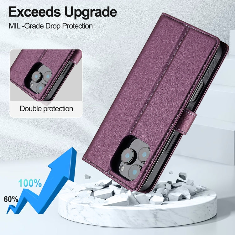 For iPhone 16 Pro LC.IMEEKE L2 Series Detachable Magsafe PU Phone Case with Lanyard(Purple)