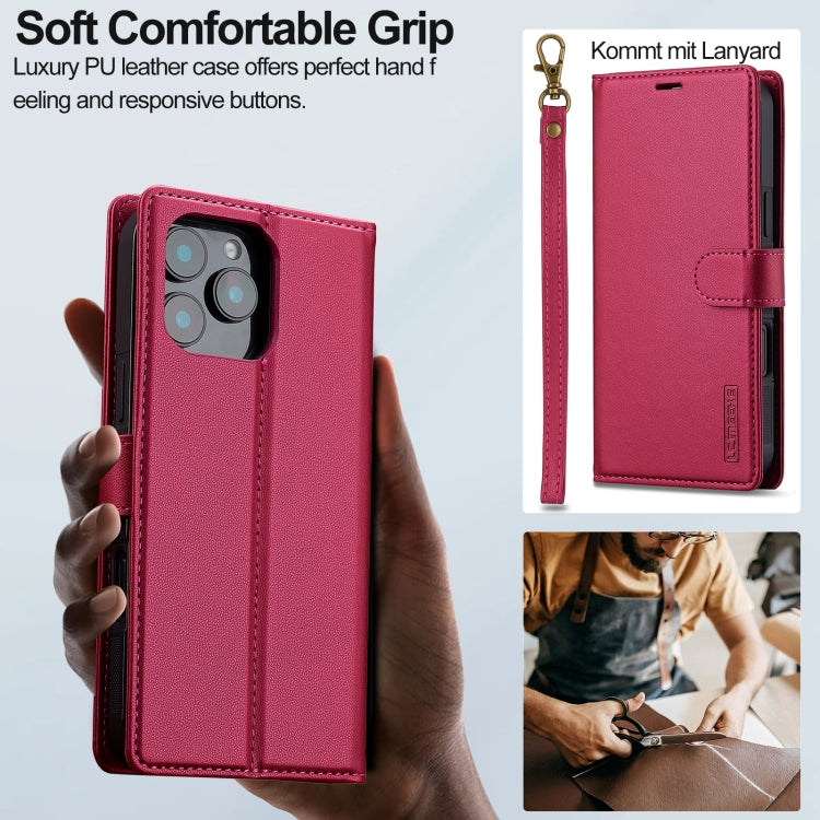 For iPhone 16 Pro LC.IMEEKE L2 Series Detachable Magsafe PU Phone Case with Lanyard(Red)