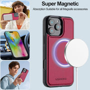 For iPhone 16 Pro LC.IMEEKE L2 Series Detachable Magsafe PU Phone Case with Lanyard(Red)