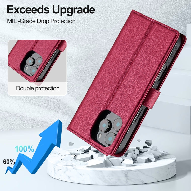For iPhone 16 Pro LC.IMEEKE L2 Series Detachable Magsafe PU Phone Case with Lanyard(Red)