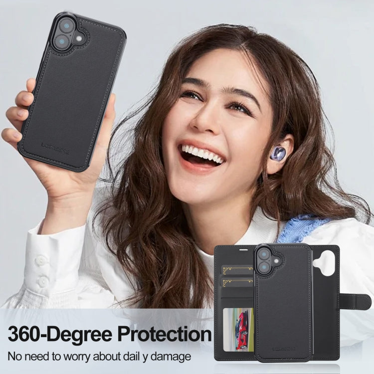 For iPhone 16 Plus LC.IMEEKE L2 Series Detachable Magsafe PU Phone Case with Lanyard(Black)