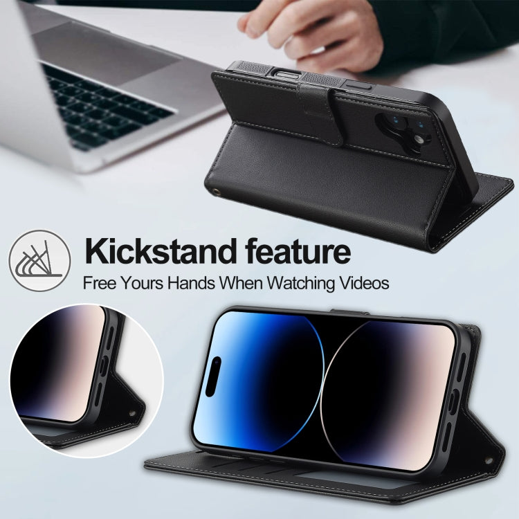 For iPhone 16 Plus LC.IMEEKE L2 Series Detachable Magsafe PU Phone Case with Lanyard(Black)