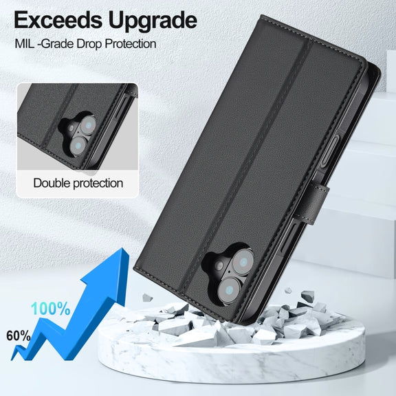 For iPhone 16 Plus LC.IMEEKE L2 Series Detachable Magsafe PU Phone Case with Lanyard(Black)
