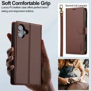 For iPhone 16 Plus LC.IMEEKE L2 Series Detachable Magsafe PU Phone Case with Lanyard(Brown)