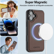 For iPhone 16 Plus LC.IMEEKE L2 Series Detachable Magsafe PU Phone Case with Lanyard(Brown)