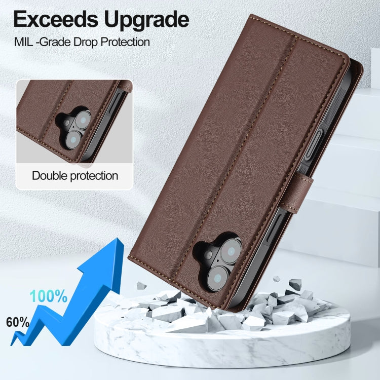 For iPhone 16 Plus LC.IMEEKE L2 Series Detachable Magsafe PU Phone Case with Lanyard(Brown)