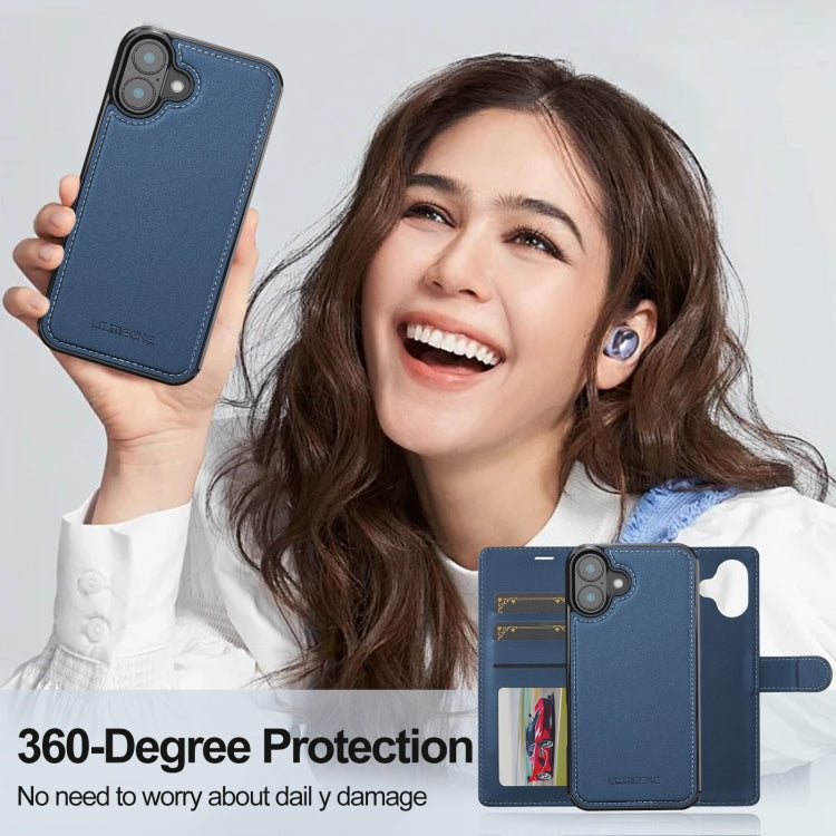 For iPhone 16 Plus LC.IMEEKE L2 Series Detachable Magsafe PU Phone Case with Lanyard(Blue)