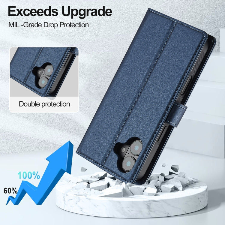 For iPhone 16 Plus LC.IMEEKE L2 Series Detachable Magsafe PU Phone Case with Lanyard(Blue)