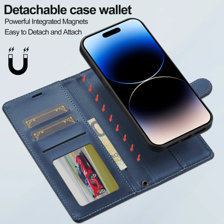 For iPhone 16 Plus LC.IMEEKE L2 Series Detachable Magsafe PU Phone Case with Lanyard(Blue)