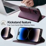 For iPhone 16 Plus LC.IMEEKE L2 Series Detachable Magsafe PU Phone Case with Lanyard(Purple)