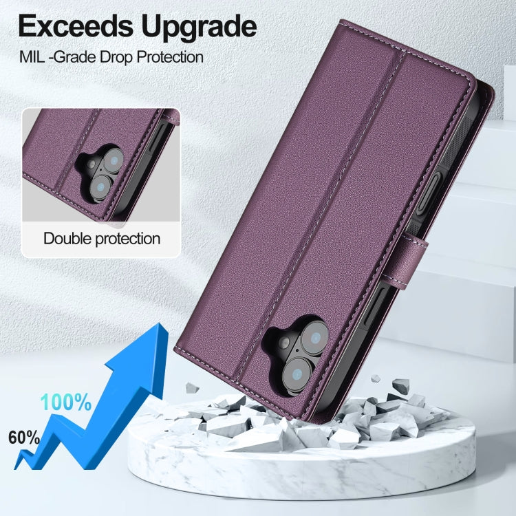 For iPhone 16 Plus LC.IMEEKE L2 Series Detachable Magsafe PU Phone Case with Lanyard(Purple)