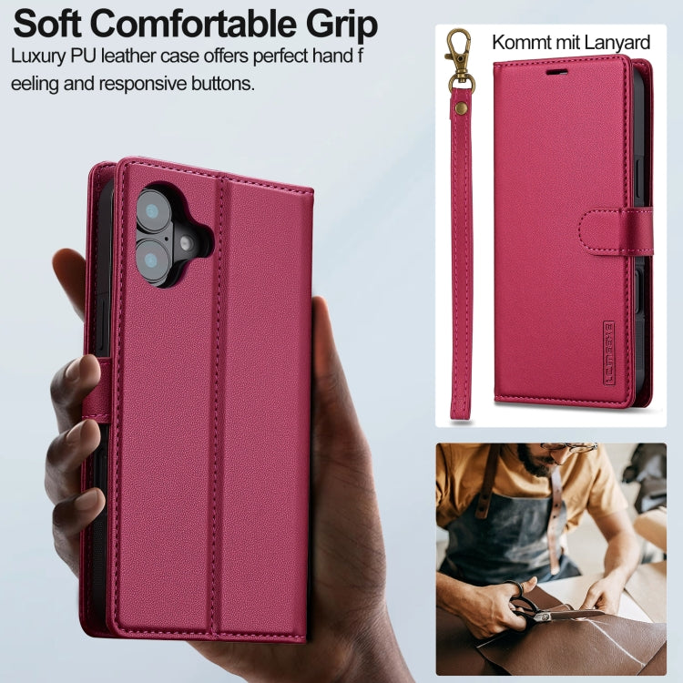 For iPhone 16 Plus LC.IMEEKE L2 Series Detachable Magsafe PU Phone Case with Lanyard(Red)